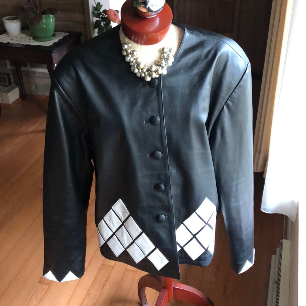 Leather Jacket XXL Black & White Sharp Design New!